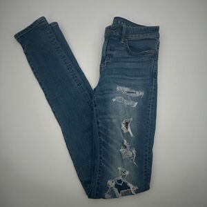 American Eagle Air Flex Jeans Womens 30x40 Blue Denim Distressed Slim Fit Preppy